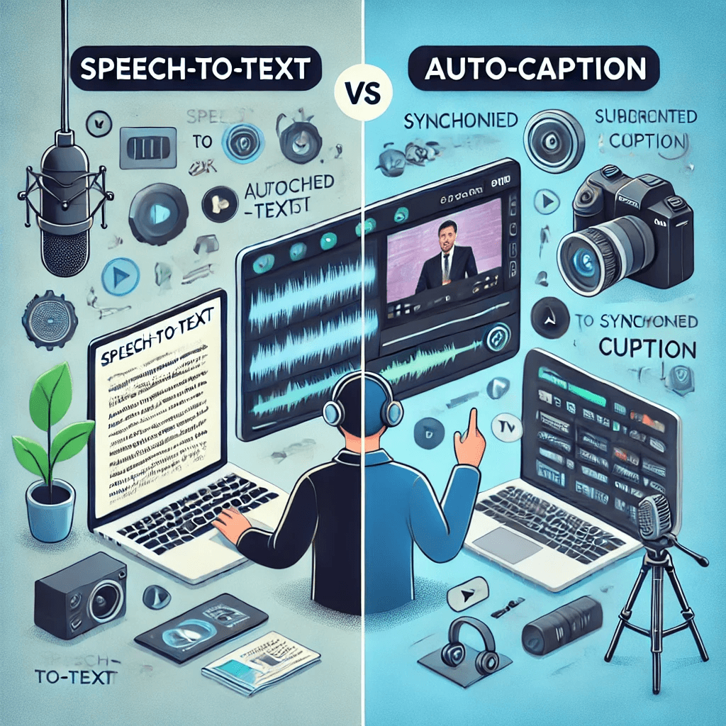 comparación de auto-subtítulos y voz a texto