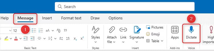 Диктовка в Outlook