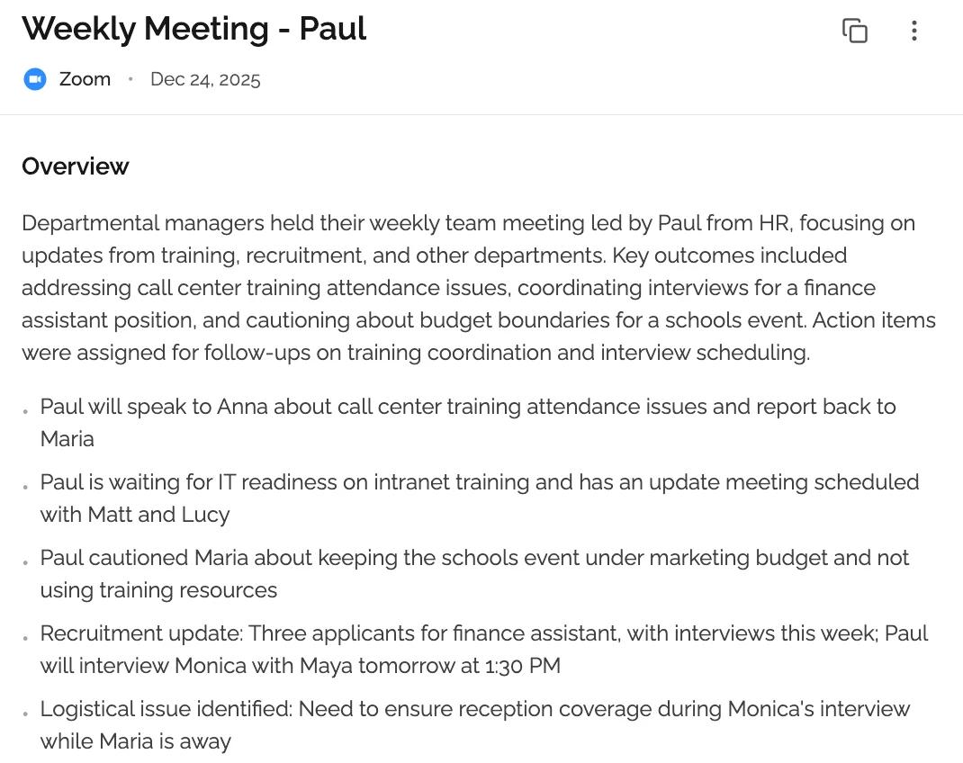AI meeting summary in KenzNote